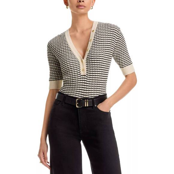 NEW FRAME the stripe v-neck sweater in multicolor